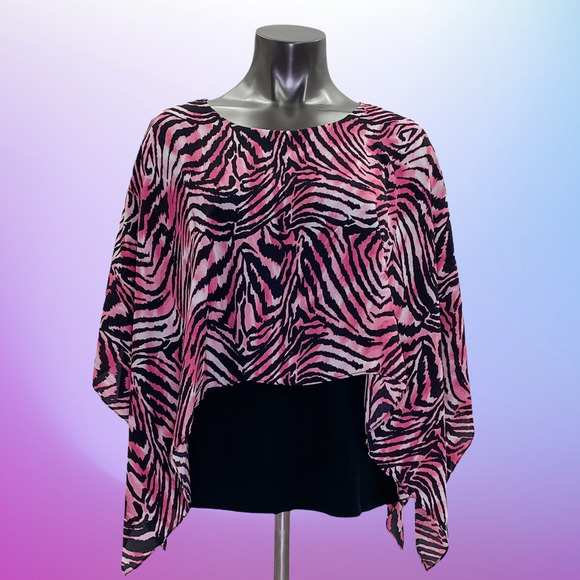THALIA Sodi Flowy Layer Pink Zebra Poncho Blouse M - Picture 8 of 9